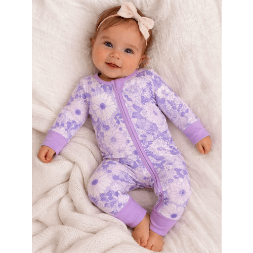 2-Way Zip Romper, Lacy Lavender Floral