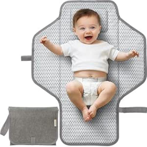 KeaBabies Portable Changing Pad for Baby, Travel – 26 x 21 Wipeable, Waterproof, Foldable Baby Diaper Changing Mat for Diaper Bag, Caddy, Car, Bed, Newborn, Compact Changer Mat Station (Classic Gray)