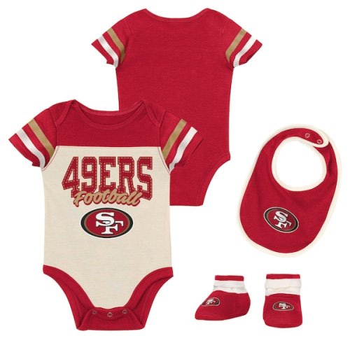 San Francisco 49ers Outerstuff Infant & Newborn Up One Three-Piece Bodysuit, Bib & Booties Set