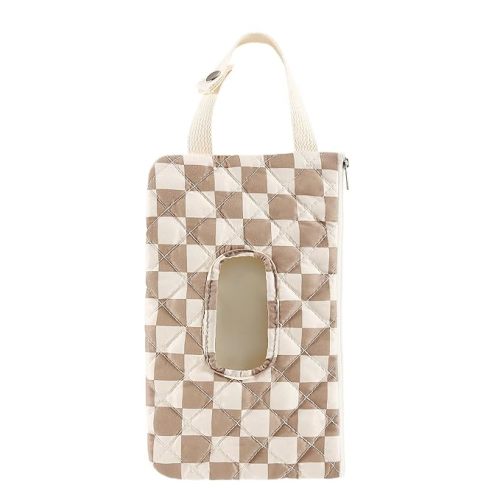 Quilted Baby Wipe Holder Portable Hanging Wipe Pouch for Travel (Checkered Khaki)