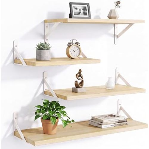 YGEOMER 4 Different Sizes Floating Shelves for Wall Decor, Natural Wood