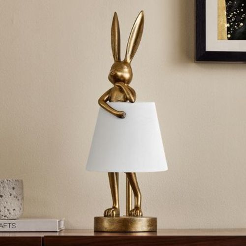 Maxax 16" Vintage White Rabbit Table Lamp, Bunny Sculpture Unique Decorative Nightstand Lamp for Bedroom Kids Room,Bulb Not Included