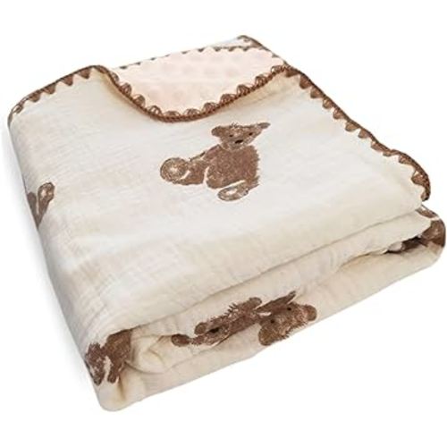 Baby Blanket Double Layer Cotton Muslin Thick Quilt Neutral 40x40Inch Soft Throw Blanket Bear Pattern