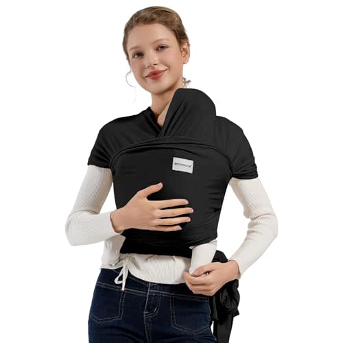 MISSWISDOM Baby Wraps Carrier, Baby Carrier Wrap Newborn Sling 7-35lbs, Baby Wearing Wrap Newborn Wrap Carrier, Baby Sling Carriers for Newborn and Infant, Black