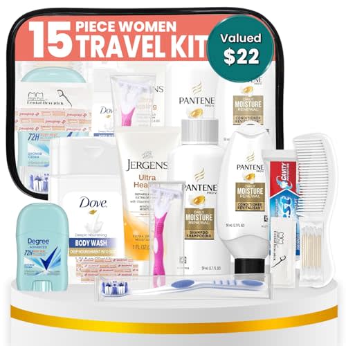 TrekTote Travel Essentials Kit For Women – 15 Piece Toiletry Set – Featuring Top Trusted Brand Toiletries, TSA Compliant, Includes Shampoo And Conditioner, Lotion, Toiletry Bag & More