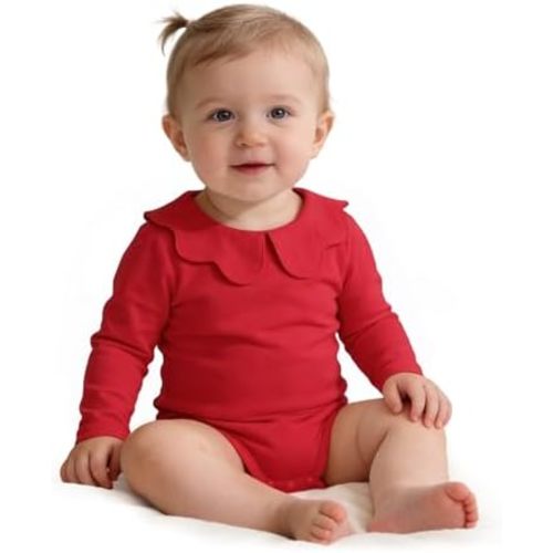 LYSMuch 0-24Mo Baby Girls Peter Pan Collar Bodysuit Toddler Ruffle Romper Short Sleeve Solid Color Clothes