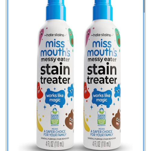 Miss Mouth's Messy Eater Stain Treater Spray - 4oz 2 Pack Stain Remover - Newborn & Baby Essentials - No Dry Cleaning Food, Grease, Coffee Off Laundry, Underwear, Fabric