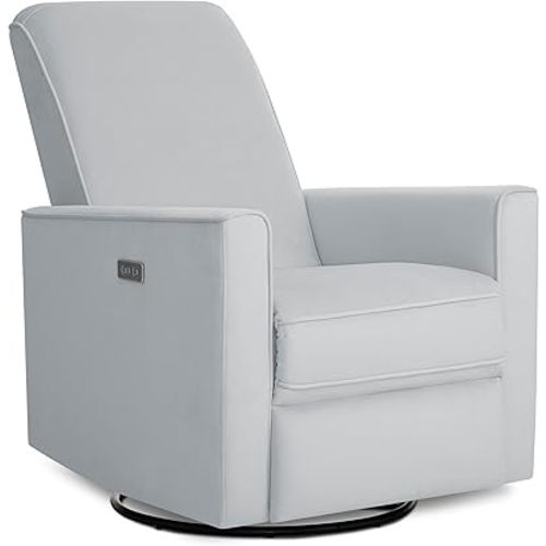 Evolur Harlow Deluxe Upholstered Plush Seating Glide Rocker, Swivel, Power Recliner with USB Port, Greenguard Gold Certified, Glider Chair for Nursery in Misty Grey