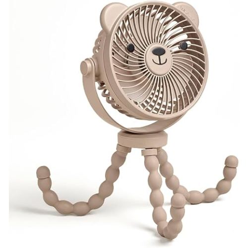 Itzy Ritzy Baby Stroller Fan, Rechargeable Fan with Wraparound Legs (Bear) | 360° Swivel, Flexible Wraparound Legs Attach to Strollers & Car Seats, USB Rechargeable with 3 Speeds for Cooling On the Go