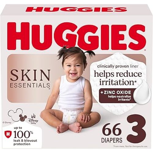 Huggies Size 3 Diapers, Skin Essentials Baby Diapers, Size 3 (16-28 lbs), 66 Count