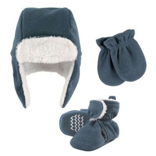 Hudson Baby Infant Boys Trapper Hat, Mitten and Bootie Set, Coronet Blue