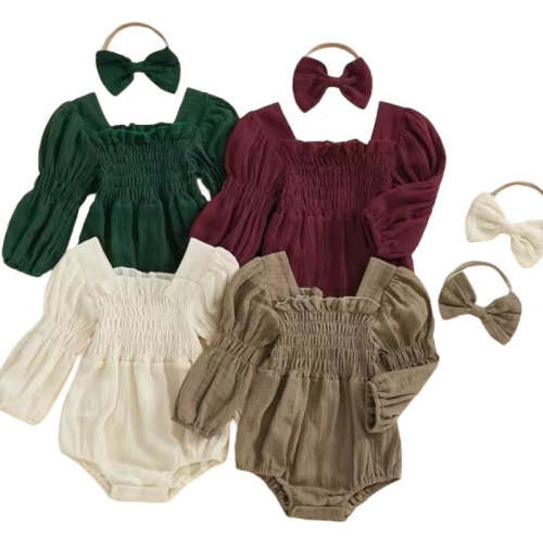 Smocked Romper Bow Set