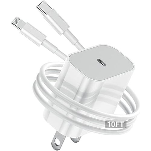 10ft iPhone Charger Fast Charging Block, MFi Certified Type-C Wall Plug and Long USB C to Lightning Cable Cord,Apple Charger Power Adapter Cube Brick Box for iPhone 14 Plus/13/13 Pro Max/12 Mini/12/11
