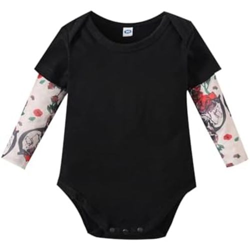 LYSMuch Toddler Baby Unisex Black Cotton Tattoo Sleeve Bodysuit Tops Infant Romper