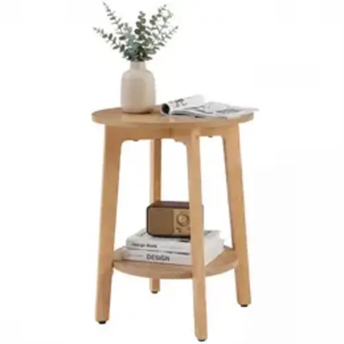 Sweetcrispy 2-Pack 2-Tier Circular Dual-Use Nightstand End Table, 15.75" Diam × 20.28" H Modern Natural Wood Furniture with Tapered Legs, Curved Transitions for Small Spaces in Apartment Living Room, 2-Tier End Tables - TikTok Shop