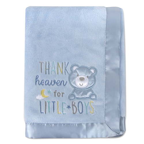 Baby Essentials Newborn and Infant Baby Boys Satin Trim Thank Heaven for Little Boys Blanket for Sleep, Lounge, Naps, Cuddling, Swaddling, Crib and Stroller