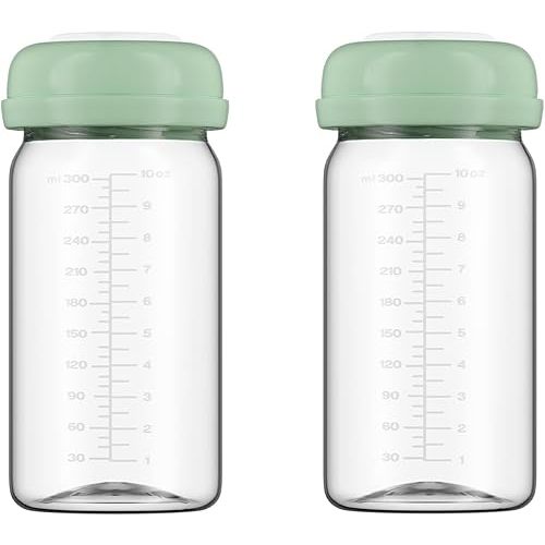 Breastmilk Storage Bottles Collection Bottles, 10oz Wide-Neck Breast Milk Container Compatible for Spectra S1 S2 SG Motif Luna Breast Pumps, Fit for 22oz Breast Milk Cooler & Fridge, 2 Packs