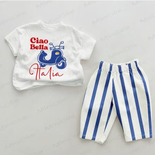 CIAO BELLA ITALIA Baby Blue Vertical Striped 2-piece Set