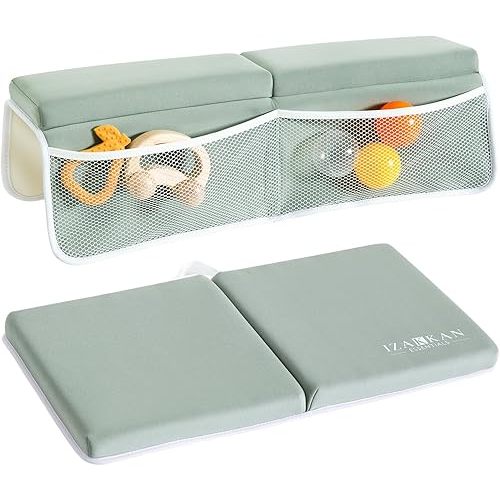 Bath Kneeler and Elbow Rest Pad Set - 1.5" Thick Baby Bath Kneeler - Non-Slip Bathtub Kneeler and Elbow Rest Set with Toy Organizer - Machine Washable Bath Kneeling Pad (Green)