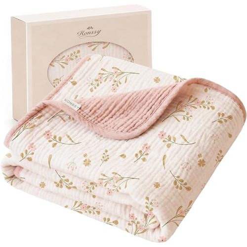 Konssy 100% Cotton Muslin Baby Blanket for Girls Boys, 40"x36"