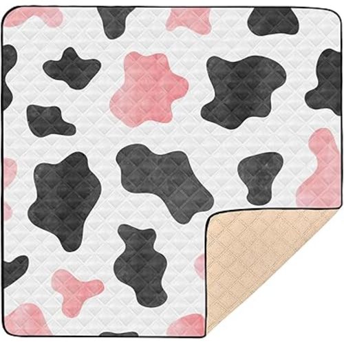 Baby Play Mat Cow Print 50" X 50" Play Gym Crawling Mat Soft Non-Slip Portable Picnic Floor Mat for Infant, Babies, Toddler, Kids