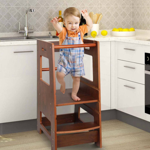 Harriet Bee Kids Toddler Kitchen Tower Helper Step Stool Adjustable | Wayfair