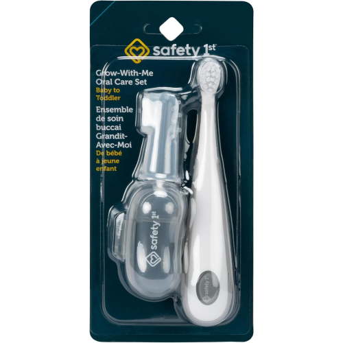 Safety 1st Grow-With-Me Oral Care Set for Infants & Toddlers – Includes Fingertip and Toddler Toothbrush with Soft Bristles, Ergonomic Handle, and Roll-Proof Design - Grey - Walmart.ca