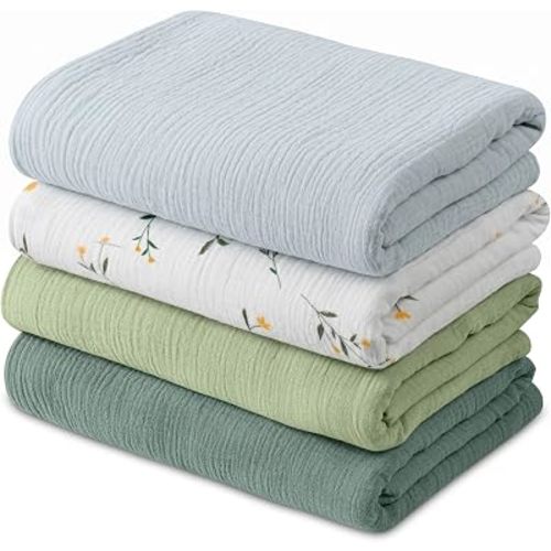 Muslin Swaddle Blankets for Newborns, Large 40''x38'', 4-Pack