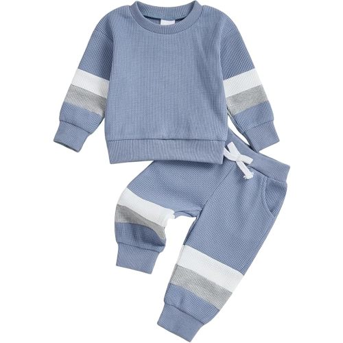 allshope Toddler Baby Boy Fall Outfit Checkerboard Patchwork Long Sleeve Sweatshirt Elastic Waist Pants Newborn Clothes Set