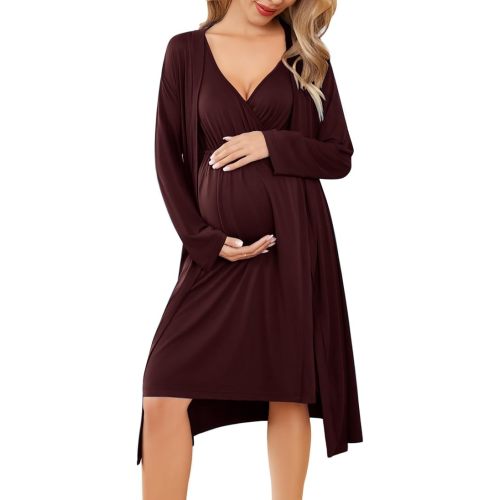 Ekouaer Maternity Nursing Gown and Robe Set Labor Delivery Nursing Nightgowns for Breastfeeding Pregnancy Clothes