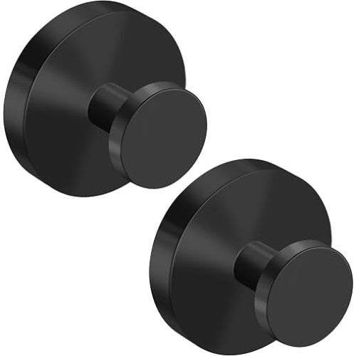 klasit Suction Cup Hooks for Shower, No-Drill Towel & Robe Hooks for Bathroom, Glass Door, Mirror & Tile, 2 Pack, Matte Black – Ideal for Hanging Towels, Bathrobes & Loofahs