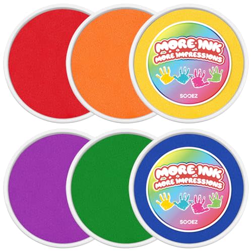 Sooez 7" Large Ink Pads for Kids, Handprint Footprint Size Stamp Pads, Washable and Safe Ink Pad for Finger Paint, Classroom Arts and Crafts, Scrapbook, Rubber Stamps and Gift Card Making, 6 Colors