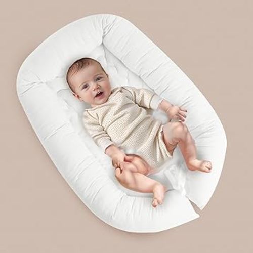 Hiseeme Baby Bed with Baby Lounger Pillow, Infant Nest Cover for Sleep, Portable Nest Sleeper Cover with 100% Cotton, Adjustable Size (White)
