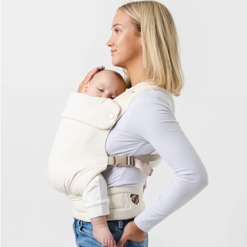 Mabē Monarch Ergonomic Baby Carrier – Premium Cotton Soft Structured Newborn to Toddler Carrier with Hip-Healthy Design, 3 Carry Positions (7-35lbs), Lightweight & Breathable, (Ivory)