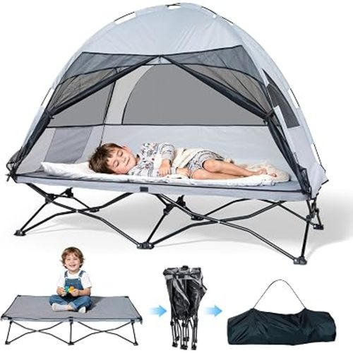 Protable Toddler Travel Bed with Tent: Foldable Kid Cot Tent for Camping