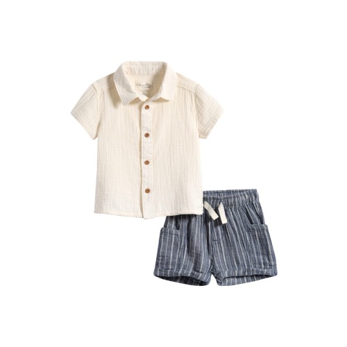Organic Cotton Gauze Button-Up Shirt & Shorts Set