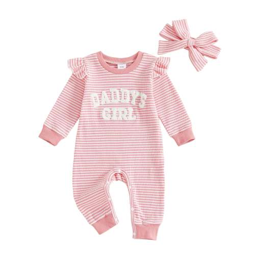 Baby Girls 2Pcs Daddy's Girl Striped Romper Letter Embroidery Ruffled – August + Willow