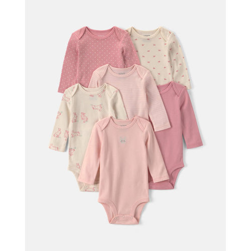 Baby Girl 6-Pack Bunny Long-Sleeve Bodysuits - Pink/Ivory | Carter’s Oshkosh Canada