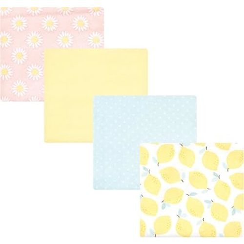 Hudson Baby Unisex Baby Cotton Poly Flannel Receiving Blankets, Lemon Daisy, One Size