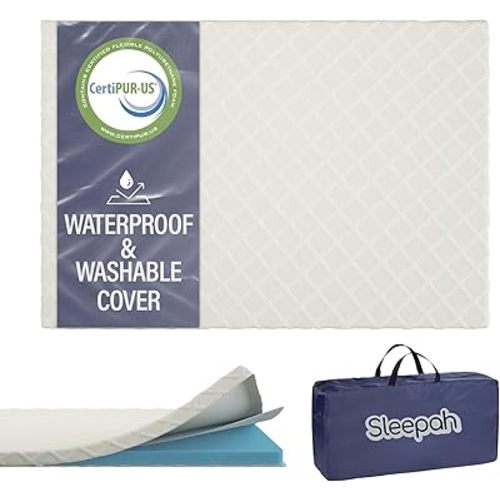 Sleepah Pack and Play Mattress Foam Pad 38 x 26 x 1.5 for Playpen, Portable Playyard Mattress - Soft Waterproof Washable & Removable Cover Breathable Topper