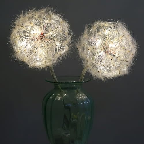 TOPIA Giant Artificial Dandelion Flower, Faux Giant Dandelion Flowers for Home Decoration Christmas Flowers Arrangement Christmas Decoration (2 Pcs) (White with Warm White LED)