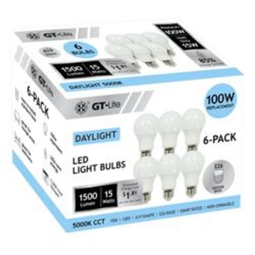 GT-Lite® 100 Watt Equivalent A19 E26 Daylight LED Light Bulb - 6 Pack