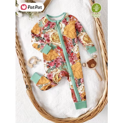 comfy bamboo fiber floral print long sleeve zipper - Temu