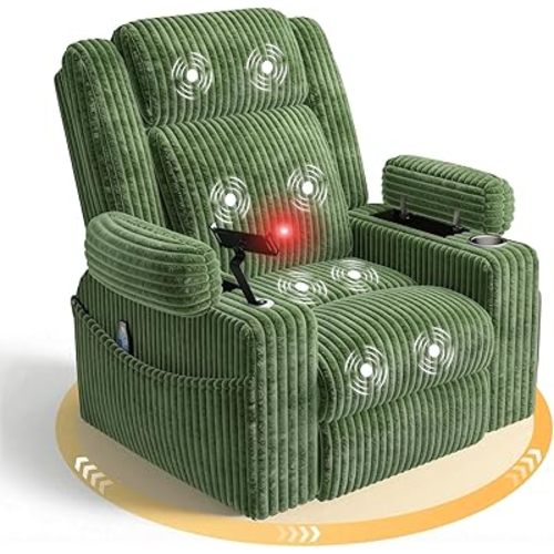 EROMMY Power Oversized Swivel Rocker Recliner with Massage and Heat, Nursery Rocking Chairs for Living Room, Comfy Glider Chair with Cup Holders, Armrest Storage,USB&Type-C Ports,Green