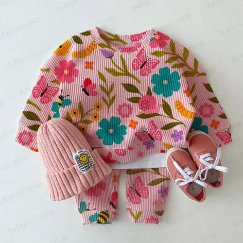 Baby Toddler Flower Butterfly Sweatshirt 2-piece Set