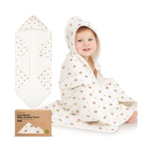 Lyra Muslin Baby Towels with Hoods for Newborn Girls, Boys, 100% Organic Cotton Soft Hooded Baby Bath Towels