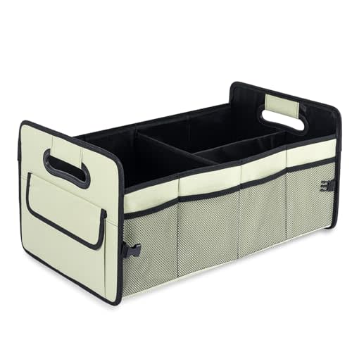 JiatuA Car Trunk Organizer, Car Organizers and Storage Collapsible Multi Compartment Container Box, Adjustable Car Accessories for SUV Sedan Truck, Standard Size, Light Green
