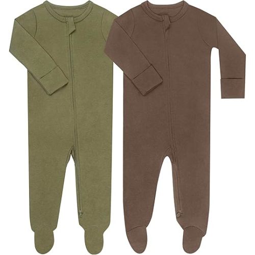 GUISBY Footed Long Sleeve Baby Pajamas with Zipper Cotton Infant Sleepwear