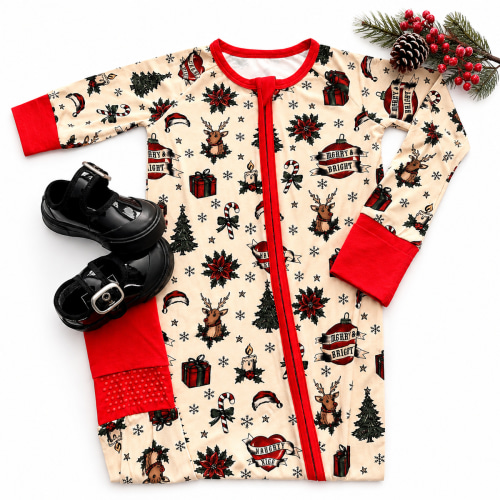 Pre-Order Tattooed Tidings Bamboo Pajama Zippy – Barely Tamed