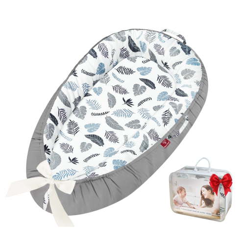 Baby Lounger - Baby Lounger for Newborn, 0-24 Months, Infant Lounger for Home and Travel, Soft Cotton, Baby Nest Lounger, Newborn Babies Essentials Gifts, Little Leaves(Lounger Cover Included)